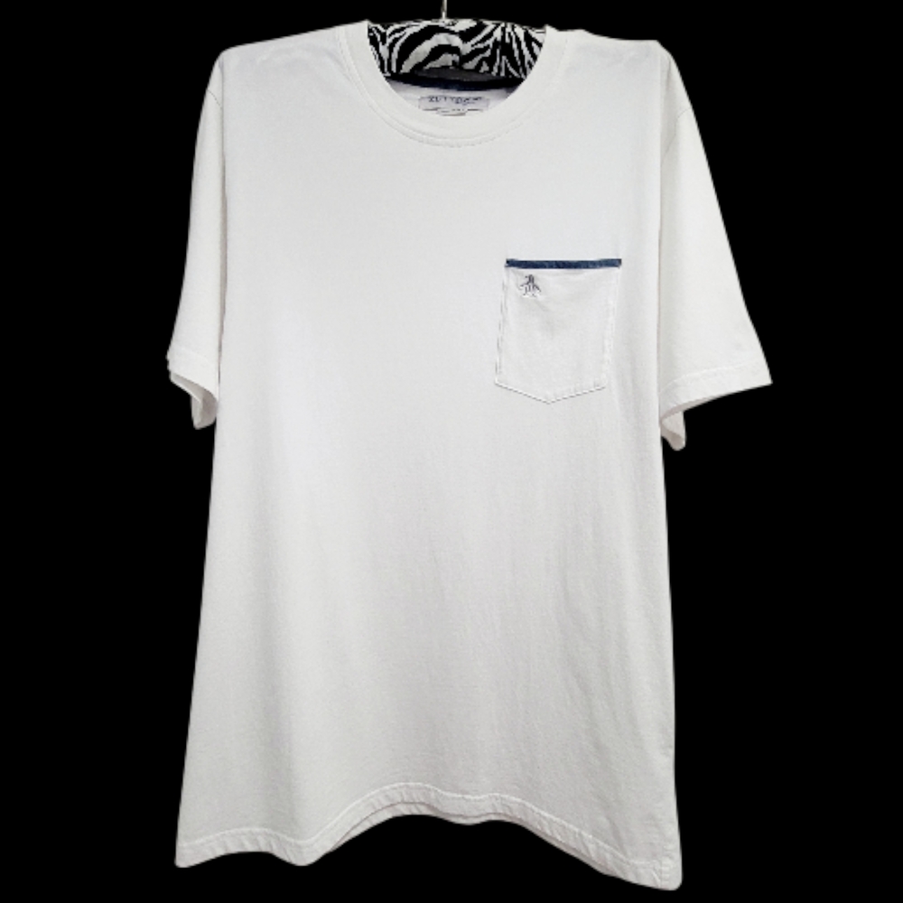 Original Penguin Chambray Pocket T-Shirt White Short Sleeve Crew Neck XL Men's